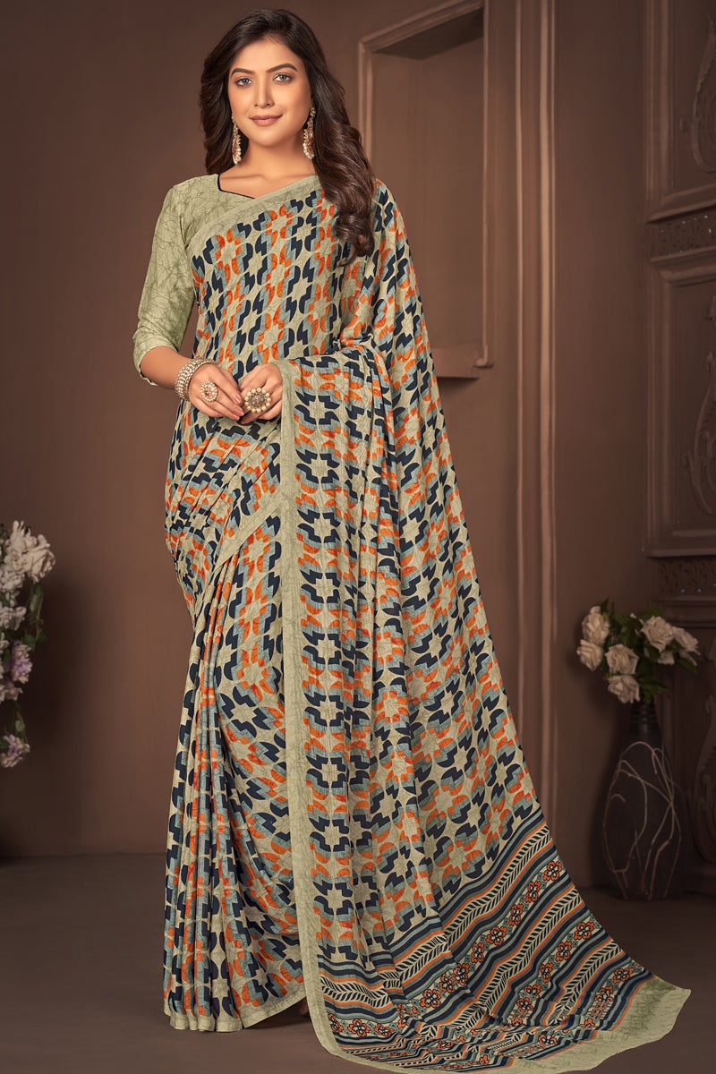 Regular Wear Georgette Fabric Multi Color Printed Saree