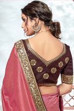 Load image into Gallery viewer, Peach Color Bridesmaid Bhagalpuri Silk Fabric Saree With Border Work
