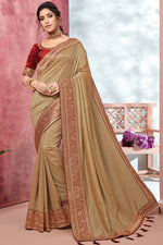 Load image into Gallery viewer, Bridesmaid Beige Color Bhagalpuri Silk Fabric Saree With Border Work
