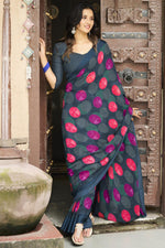 Load image into Gallery viewer, Captivating Georgette Fabric Printed Dark Grey Color Saree
