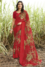 Load image into Gallery viewer, Stunning Red Color Printed Saree In Georgette Fabric
