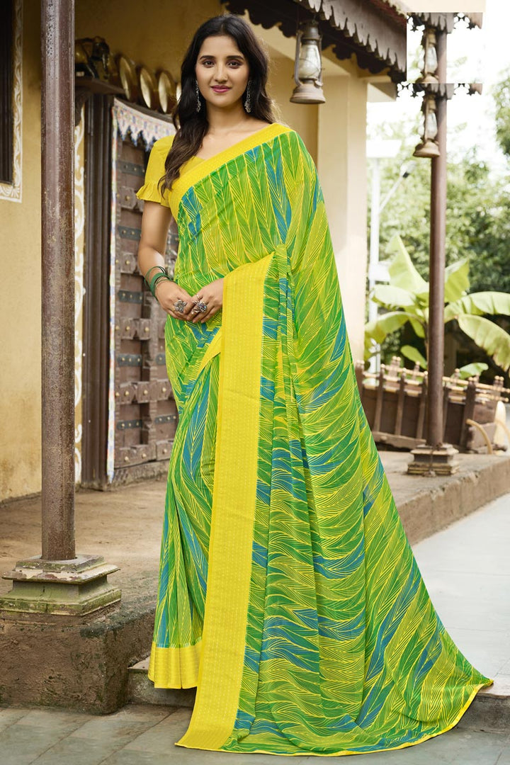 Green Color Georgette Fabric Wonderful Printed Saree