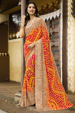 Load image into Gallery viewer, Orange Color Georgette Fabric Printed Fantastic Saree
