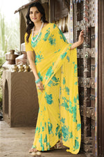 Load image into Gallery viewer, Engaging Yellow Color Printed Georgette Fabric Saree
