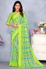 Load image into Gallery viewer, Classic Printed Green Color Chiffon Saree
