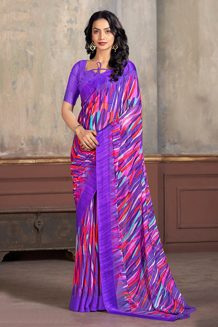 Multi Color Fancy Abstract Print Saree In Chiffon Fabric