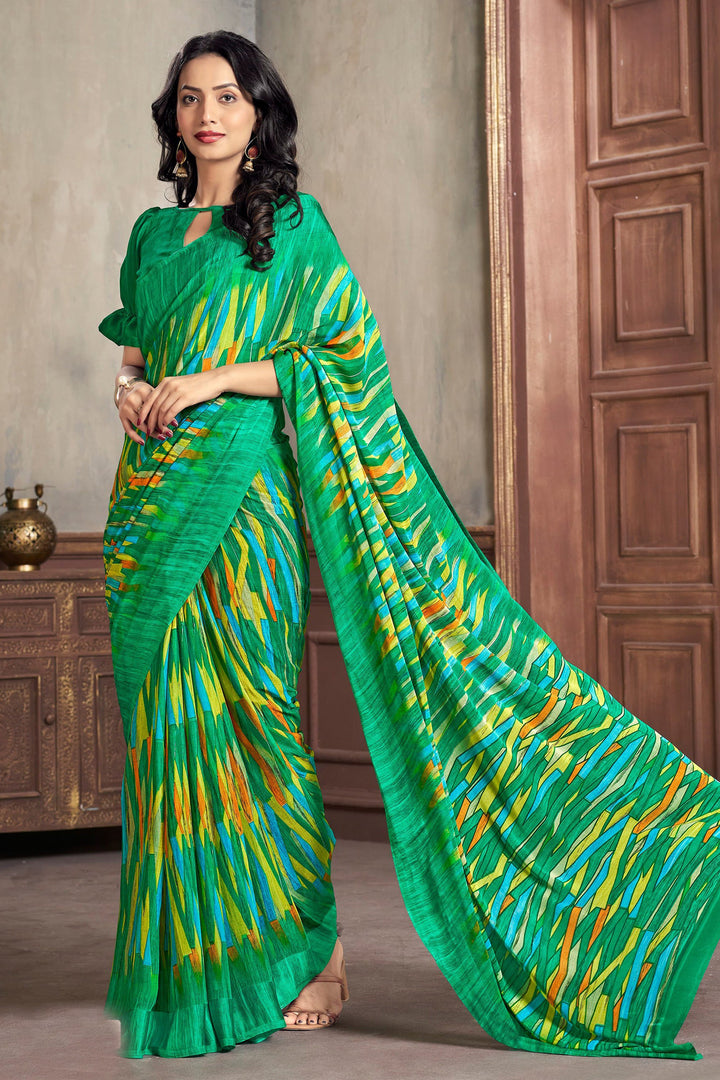 Multi Color Exclusive Abstract Print Chiffon Sarees