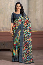 Load image into Gallery viewer, Attractive Multi Color Abstract Print Chiffon Fabric Simple Look Saree
