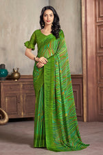 Load image into Gallery viewer, Chiffon Fabric Green Fancy Abstract Print Casual Style Saree
