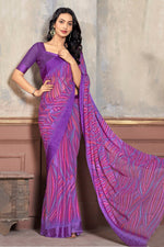Load image into Gallery viewer, Daily Wear Chiffon Fabric Purple Abstract Print Saree
