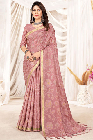 Peach Color Printed Daily Wear Art Silk Saree