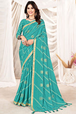 Load image into Gallery viewer, Cyan Color Printed Art Silk Daily Wear Saree

