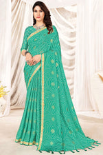 Load image into Gallery viewer, Daily Wear Look Art Silk Cyan Printed Saree
