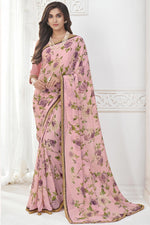 Load image into Gallery viewer, Georgette Fabric Regular Wear Pink Color Printed Saree
