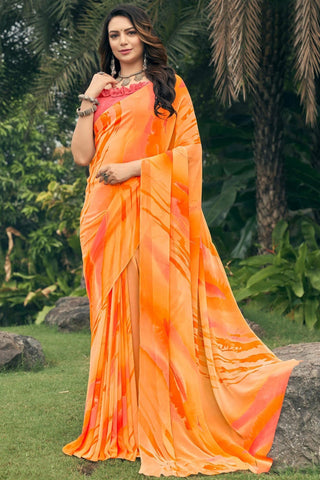 Appealing Printed Georgette Orange Color Saree