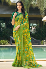 Load image into Gallery viewer, Green Color Chiffon Fabric Printed Casual Wear Saree
