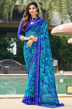 Load image into Gallery viewer, Casual Wear Classic Chiffon Fabric Printed Saree In Blue Color

