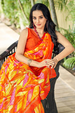 Load image into Gallery viewer, Chiffon Fabric Classic Casual Wear Orange Color Printed Saree
