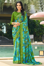 Load image into Gallery viewer, Casual Wear Classic Chiffon Fabric Green Color Printed Saree
