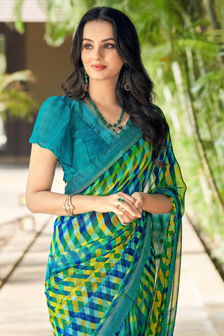 Chiffon Fabric Multi Color Color Printed Daily Wear Saree