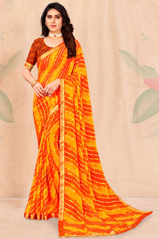 Festive Look Chiffon Fabric Yellow Color Soothing Printed Saree