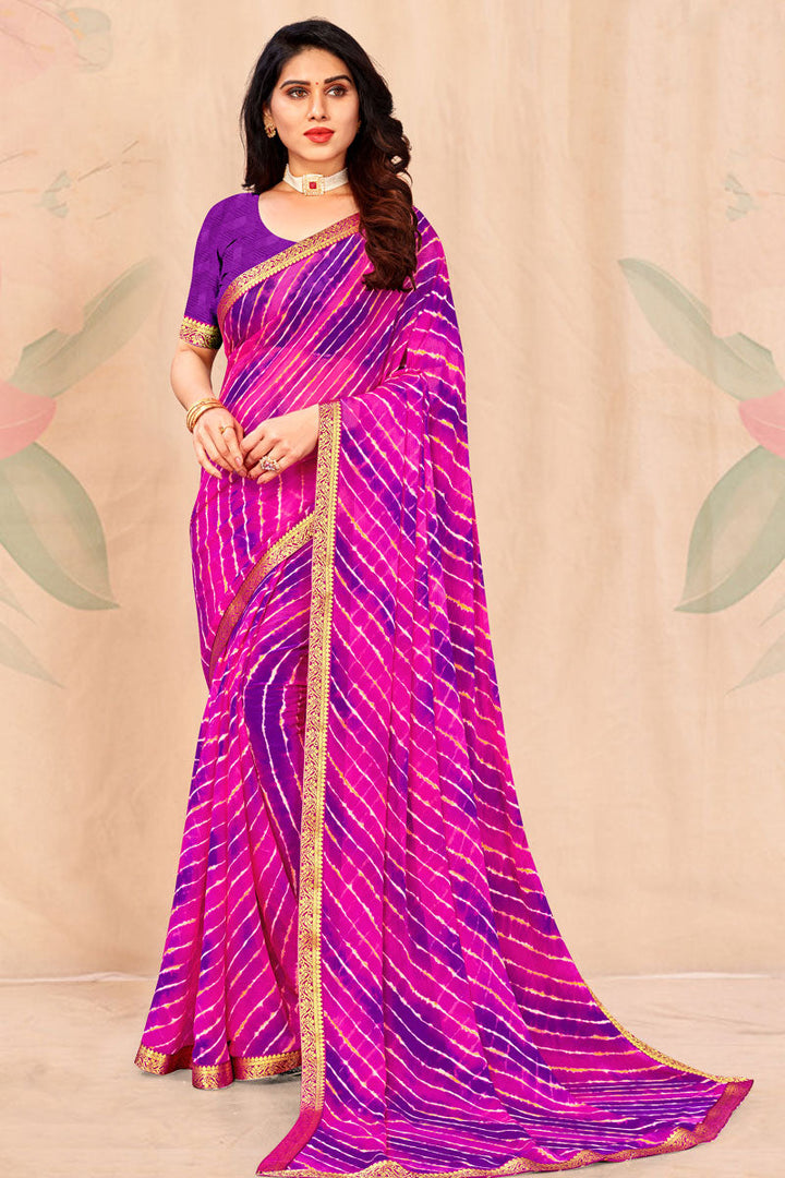Magenta Color Chiffon Fabric Festive Look Appealing Printed Saree
