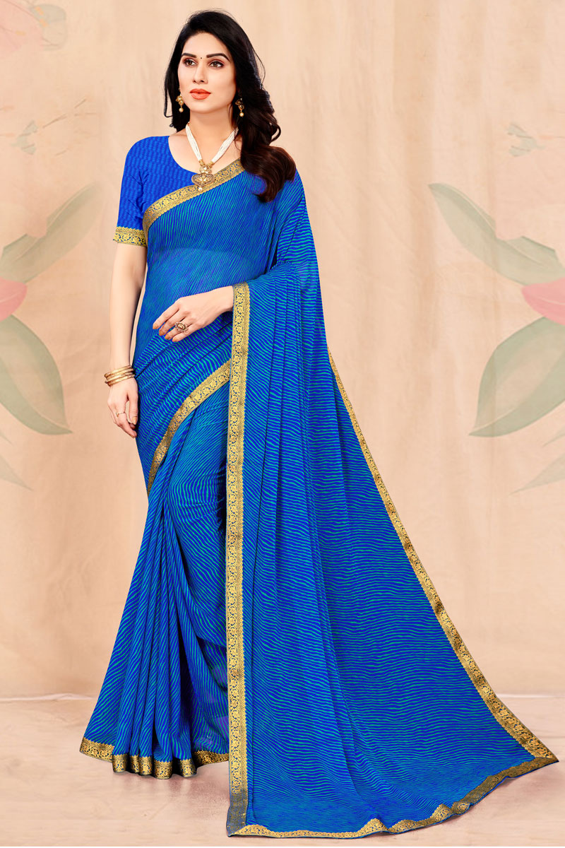 Blue Color Chiffon Fabric Appealing Festive Look Printed Saree | Buy Online India