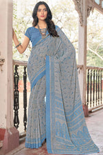 Load image into Gallery viewer, Chiffon Fabric Blue Color Printed Casual Saree