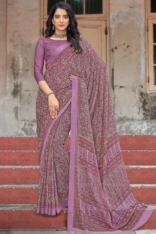 Daily Wear Pink Color Chiffon Fabric Printed Saree