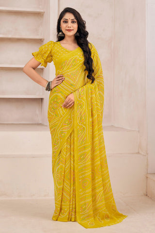 Casual Wear Wondrous Chiffon Fabric Printed Saree In Mustard Color