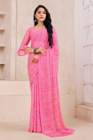 Casual Wear Pink Color Supreme Chiffon Printed Saree