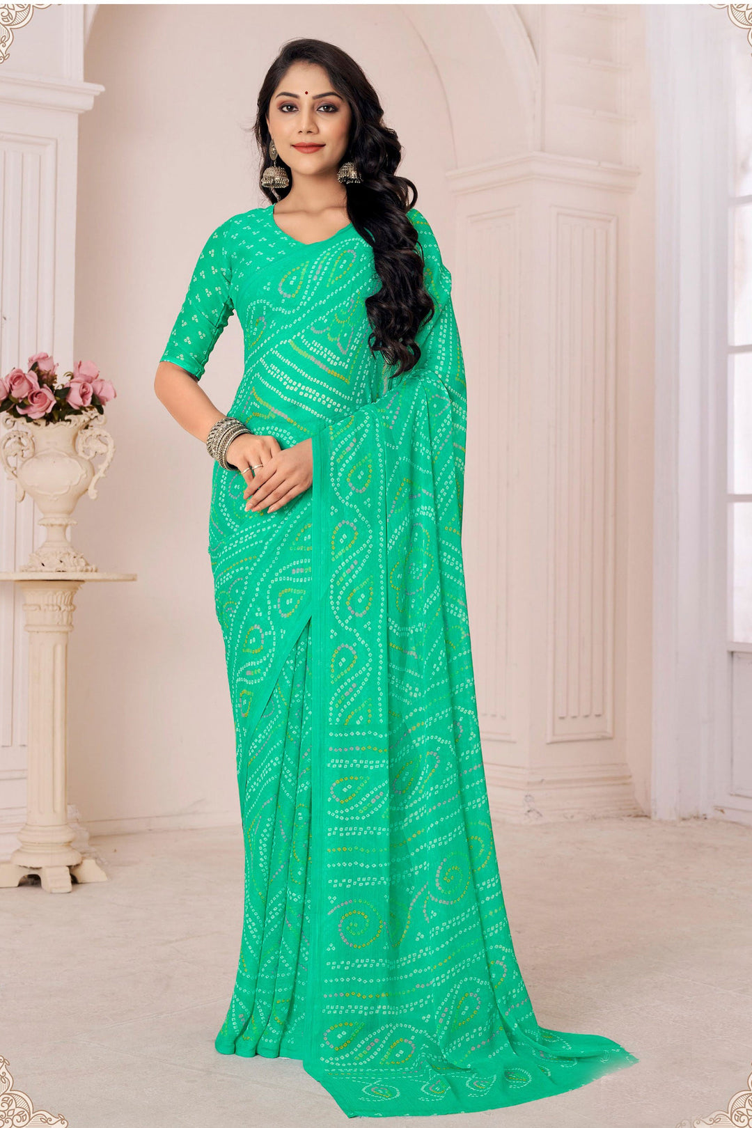 Green Color Casual Wear Adroit Chiffon Fabric Printed Saree | Buy Online India
