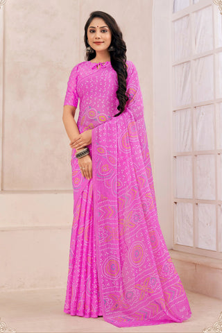 Casual Wear Enticing Chiffon Printed Saree In Magenta Color