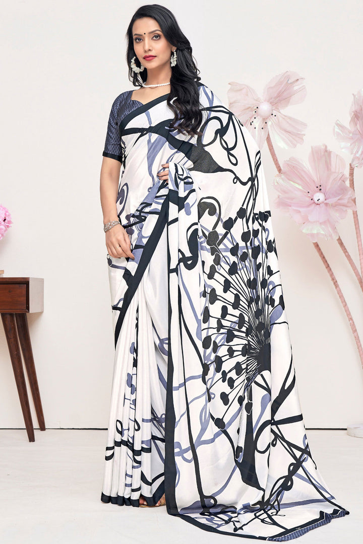 Crepe Silk Fabric Multi Color Riveting Printed Saree | Buy Online India