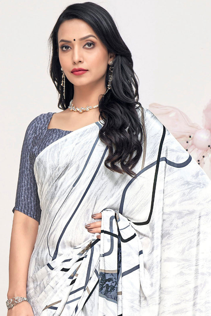 Multi Color Crepe Silk Fabric Engaging Printed Saree | Buy Online India