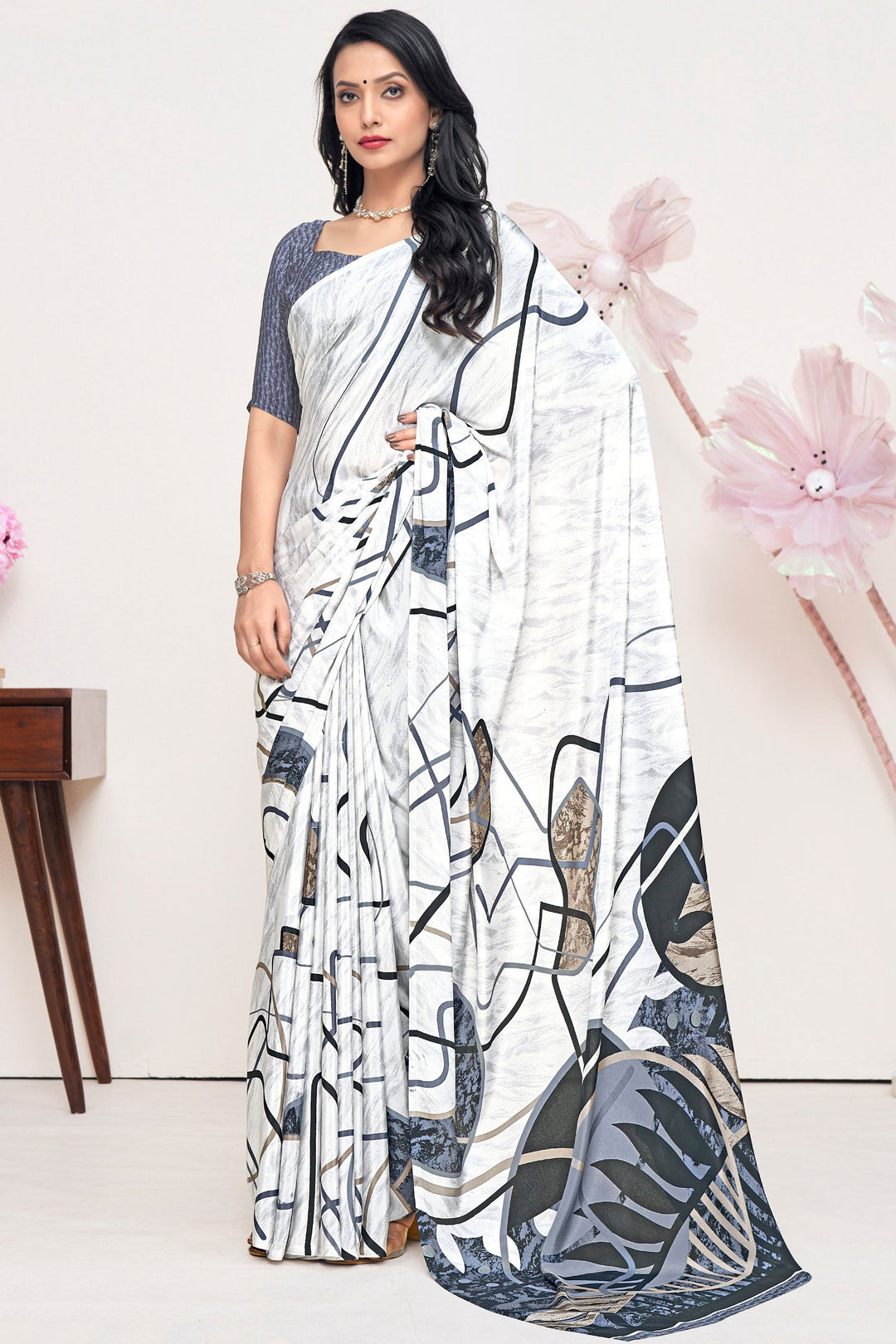 Multi Color Crepe Silk Fabric Engaging Printed Saree | Buy Online India