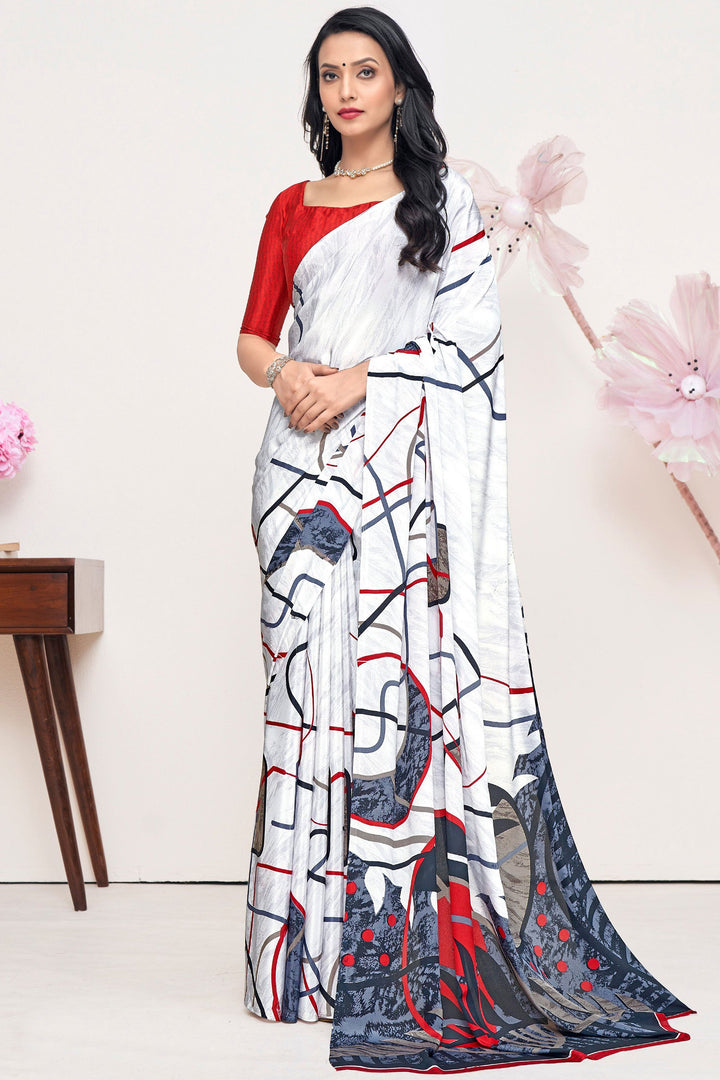 Multi Color Sober Printed Saree In Crepe Silk Fabric | Buy Online India