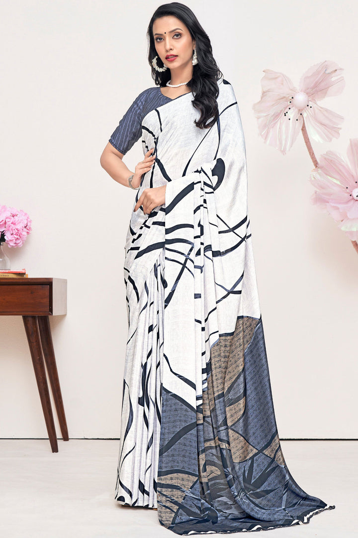 Creative Multi Color Crepe Silk Fabric Printed Saree | Buy Online India
