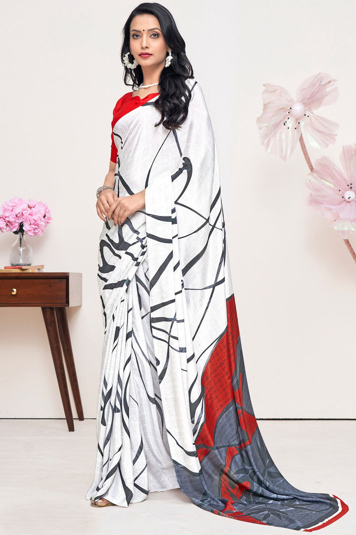 Excellent Crepe Silk Fabric Multi Color Printed Saree | Buy Online India