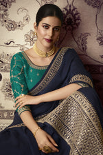 Load image into Gallery viewer, Art Silk Fabric Embroidered Navy Blue Color Wedding Wear Fancy Saree
