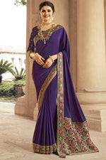 Load image into Gallery viewer, Prachi Desai Purple Color Crepe Silk Fabric Embroidered Function Wear Saree
