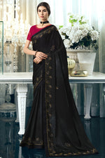 Load image into Gallery viewer, Georgette Silk Fabric Festive Wear Black Color Stone Work Designer Saree

