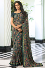 Load image into Gallery viewer, Grey Color Occasion Wear Georgette Fabric Printed Saree
