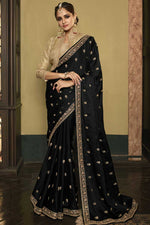 Load image into Gallery viewer, Designer Silk Fabric Black Color Saree Featuring Asmita Sood With Embroidered Work
