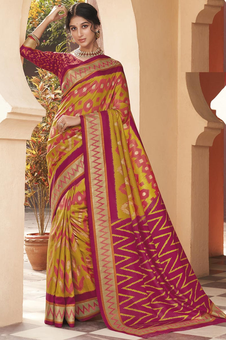 Yellow Color Art Silk Fabric Fancy Printed Daily Wear Saree