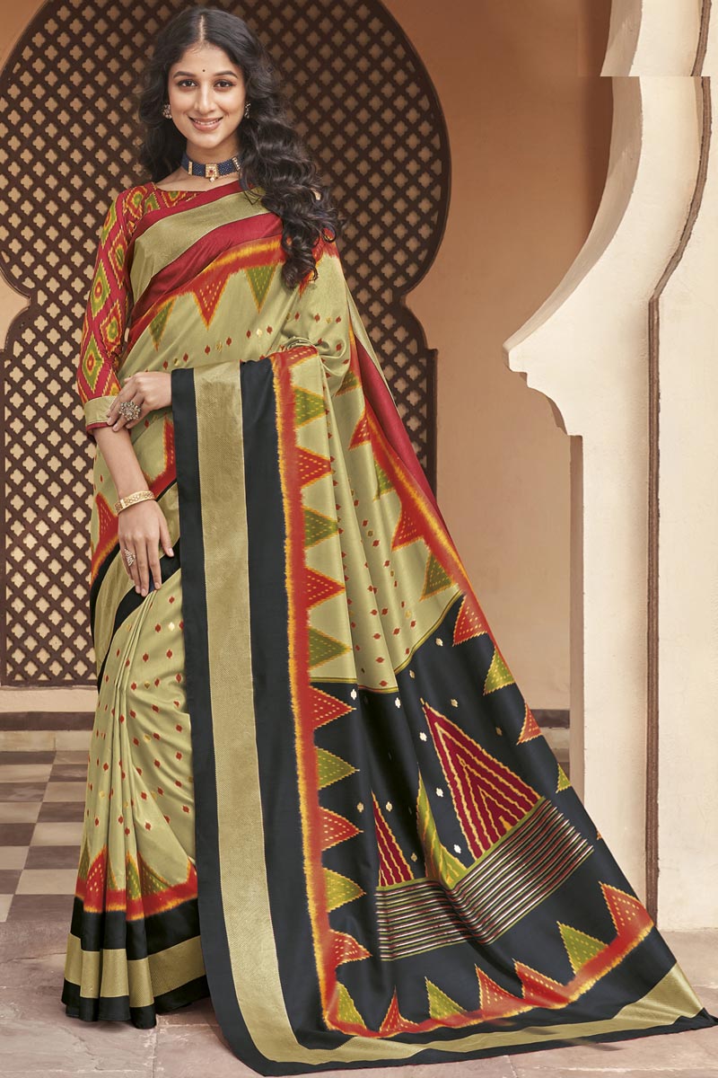 Printed Art Silk Fabric Daily Wear Saree In Beige Color