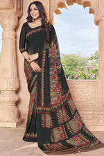 Load image into Gallery viewer, Fancy Crepe Fabric Black Color Daily Wear Printed Saree
