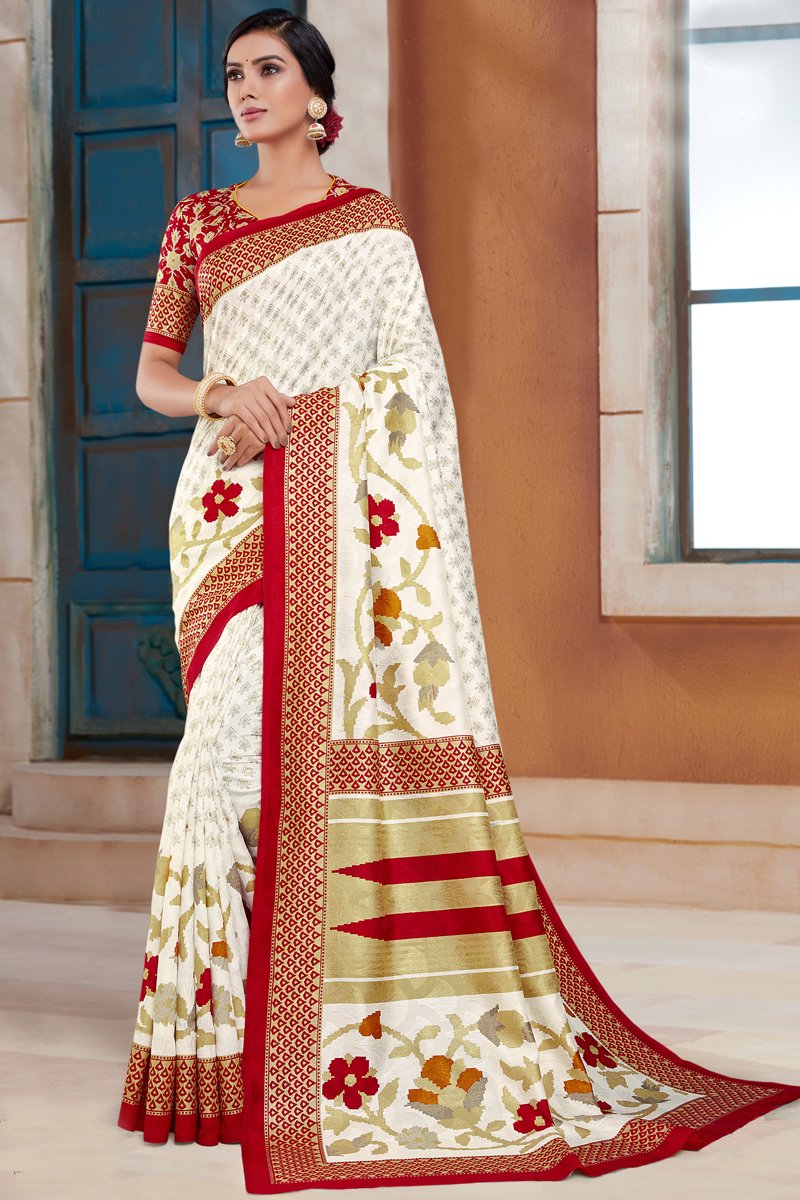 Beige Party Style Art Silk Fabric Weaving Work Saree