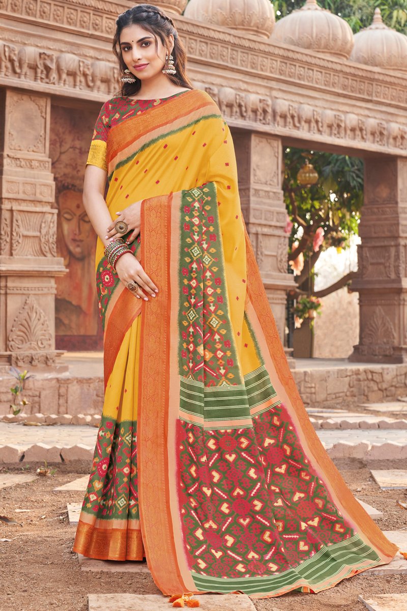 Art Silk Fabric Regular Wear Printed Yellow Color Saree