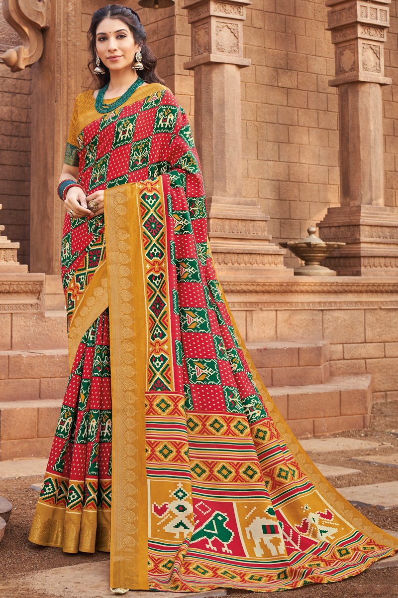 Red Color Chic Regular Wear Art Silk Fabric Printed Saree